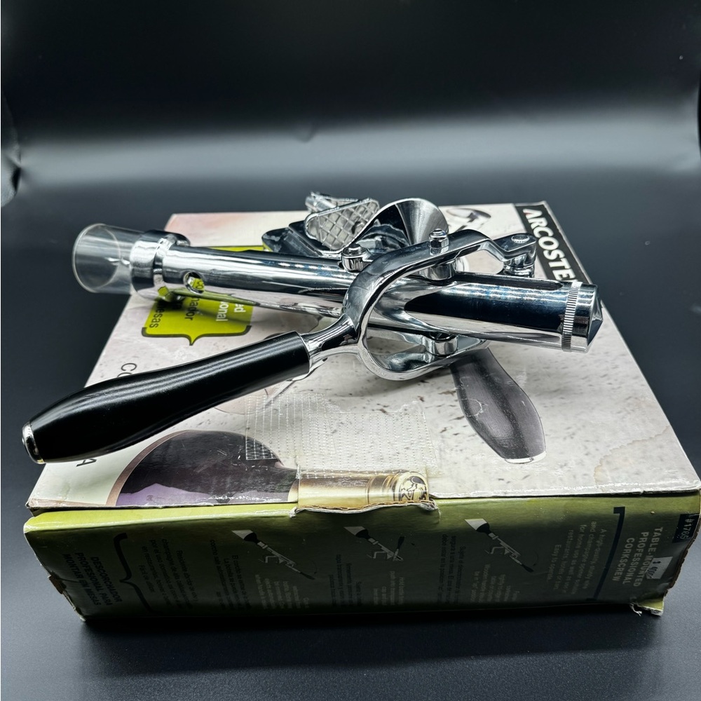 Arcosteel Table Mounted Professional Corkscrew NIB Chrome Modern